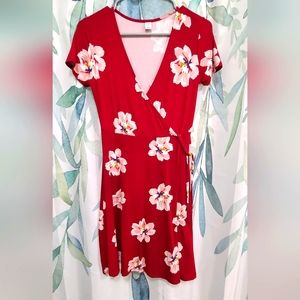 Red floral wrap top dress